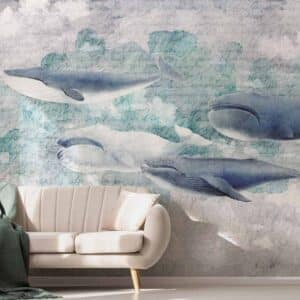 tapeta w wieloryby na ścianę retro do salonu