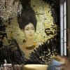 Tapeta czarna ze złotą postacią kobiety ze złotych elementów tak jak mozaika