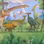 tapeta w dinozaury do pokoju dziecięcego zielona