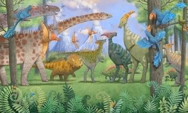 tapeta w dinozaury do pokoju dziecięcego zielona