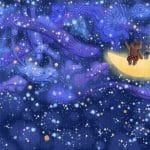 Tapeta dziecięca niebo nocne z misiem na księżycu Wonderwall