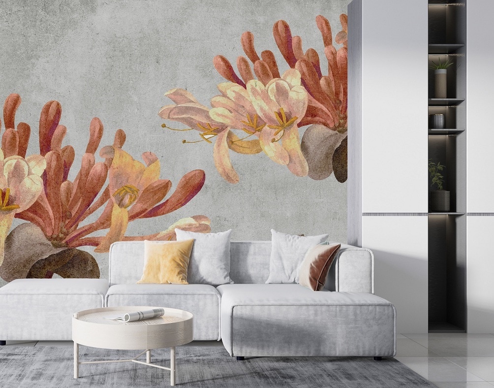 tapeta kwiecista w duże kwiaty o kolorze herbacianym wielkie kwiatostany na ścianie